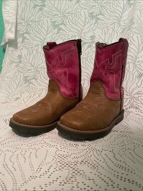 Kids Two-Tone Western Cowboy Boots - Brown and Pink